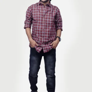 check-classic-100-cotton-mens-woven-shirt-red-brown-timeless-comfort-effortless-style