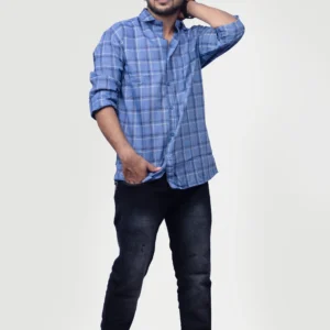 check-classic-100-cotton-mens-woven-shirt-blue-timeless-comfort-effortless-style