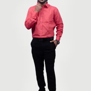plain-classic-polyester-mens-woven-shirt-pink-red-timeless-comfort-effortless-style